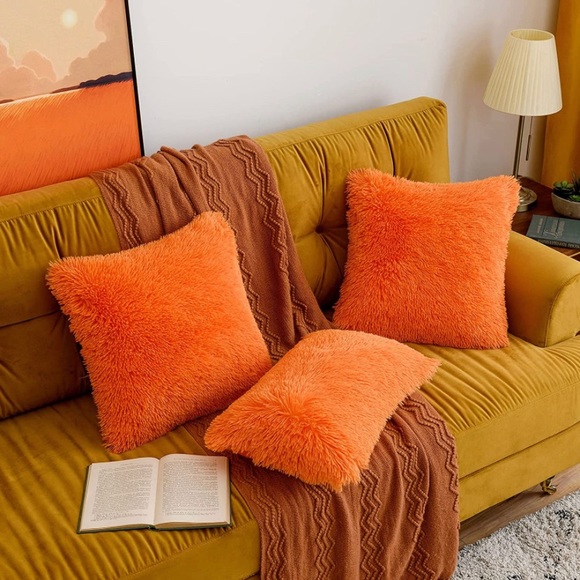 Luxury Home | Cozy Chic Pumpkin Orange Soft Plush Faux Fur Throw Pillow Cover - Picture 4 of 8